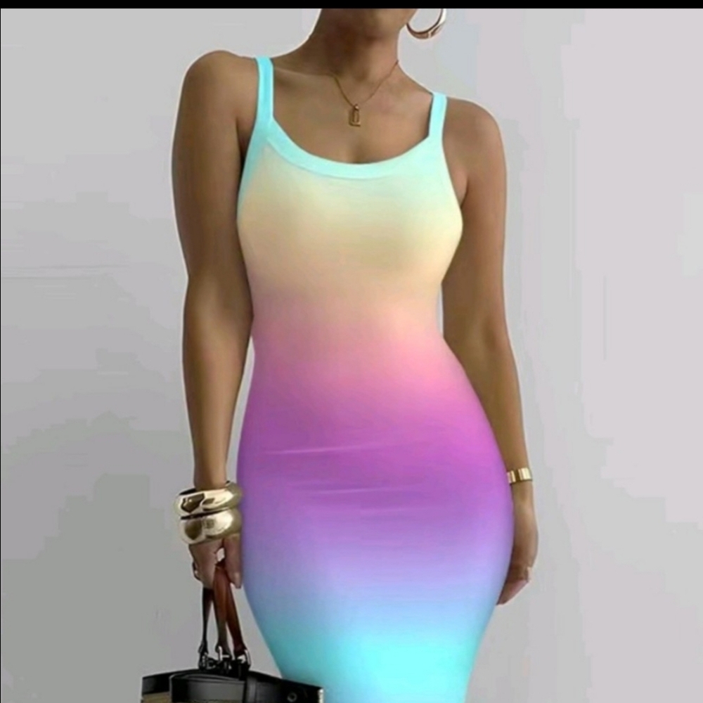 Gradient Bodycon Maxi Dress in Pink & Teal
